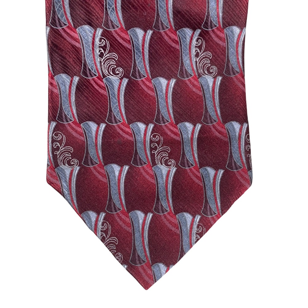 Puritan Mens Silk Tie Burgundy Grey Geometric Abstract Stain Resistant 59x4